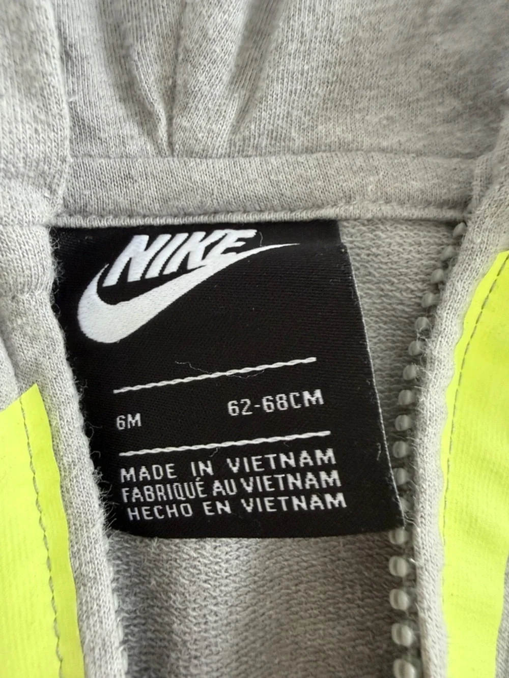 Nike Kids Grey Zip Hoodie with Neon Yellow Logo